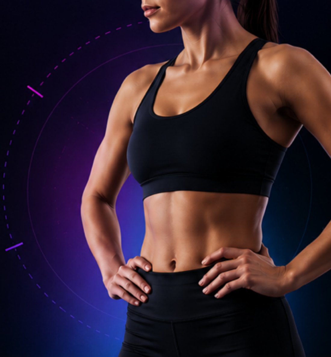 Athletic woman with toned core standing confidently